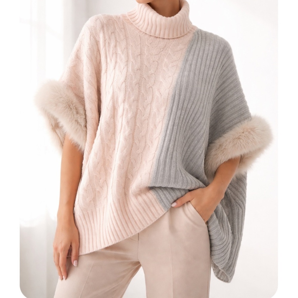 Mitchie's Wool Knit Fox Fur Turtleneck Poncho One Size
Oversized Neutral Sweater